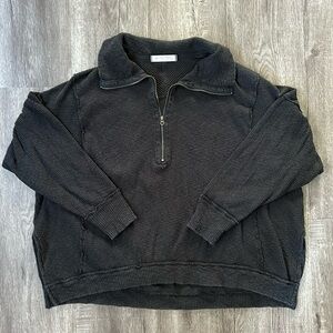 Free People Charcoal Grey Walk Away Half Zip Tunic Pullover